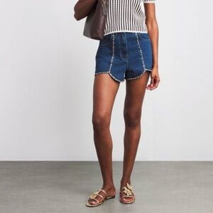 Sandro Blue Jean Shorts with Stud Details